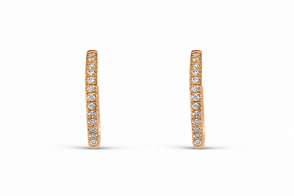 Earrings 14kt Rose Gold Round Mini Hoops & Diamonds