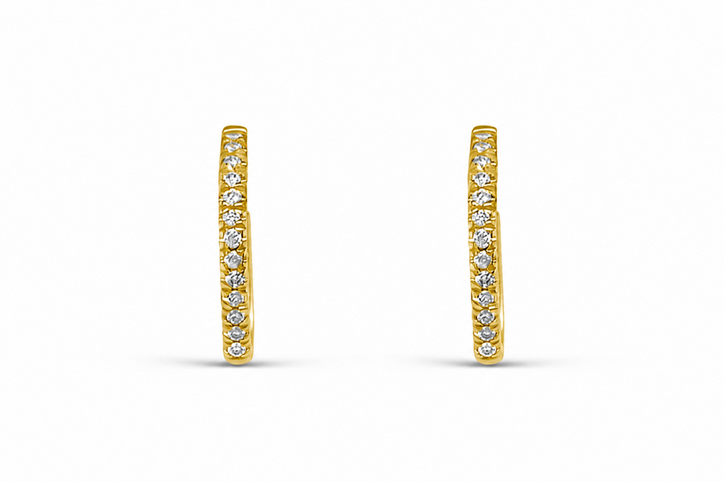Earrings 14kt Yellow Gold Round Mini Hoops & Diamonds