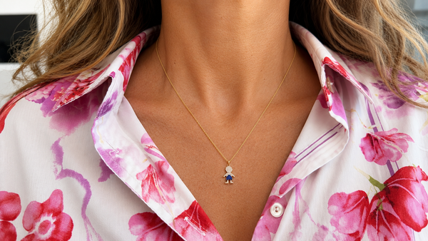 Necklace 14kt Gold Boy with Sapphires & Diamonds