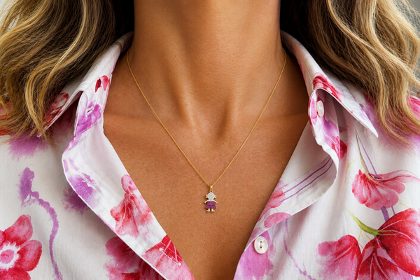 Necklace 14kt Gold Girl with Ruby & Diamonds