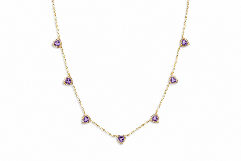 Necklace 14kt Gold Trillion Amethyst & Diamond