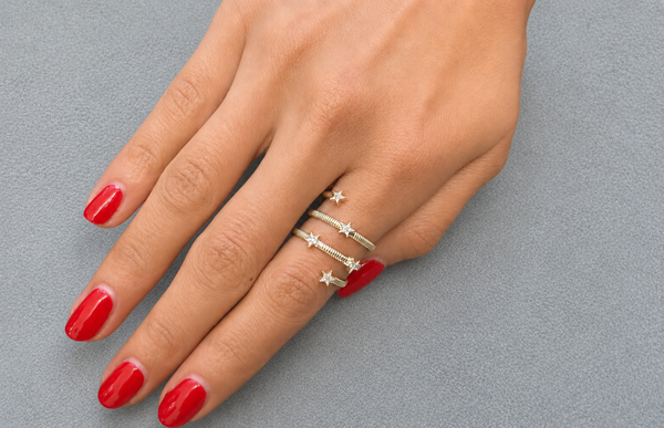 Ring Spiral Yellow Gold Stars & Diamonds
