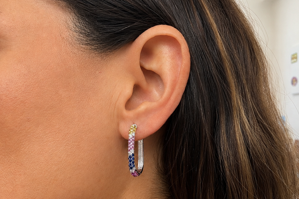 Earrings 18kt Gold Multicolor Sapphires & Diamonds Hoops