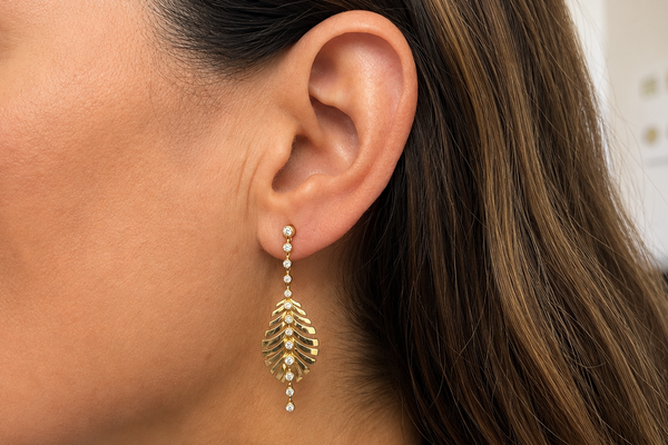 Earrings 14kt Gold Leaf & Diamonds