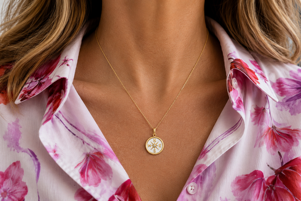 Pendant 14kt Gold Mother of Pearl Compass