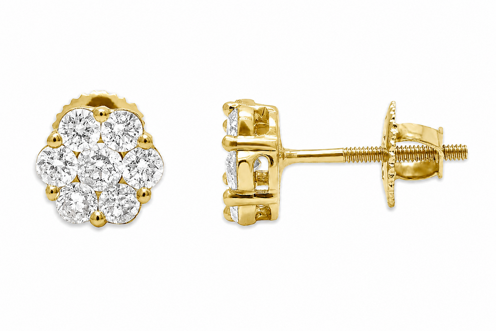 Earrings 0.45 cts Diamonds Round Cluster 14kt Yellow Gold