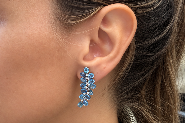 Earrings Crawlers 18 Kt Gold Pear Aquamrines & Diamonds