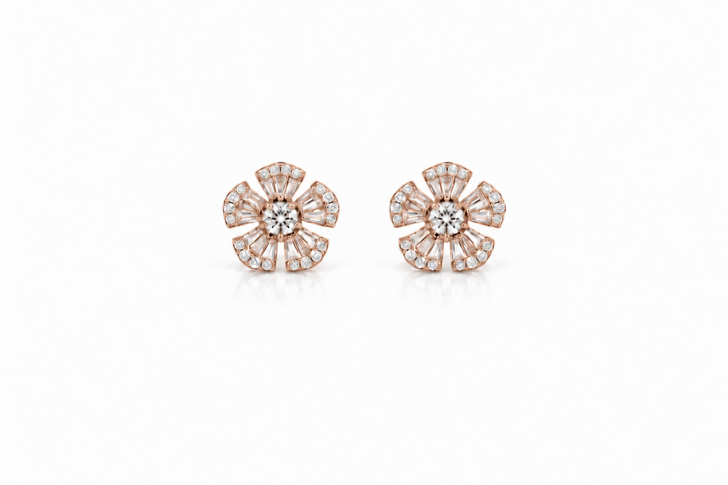 Earrings 18kt Rose Gold Five Petals Diamonds Stud