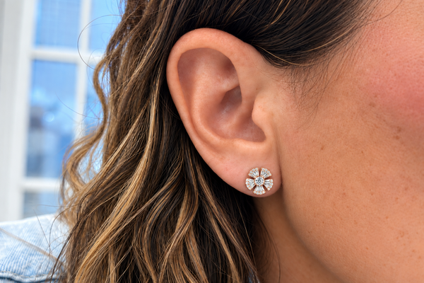 Earrings 18kt Rose Gold Five Petals Diamonds Stud
