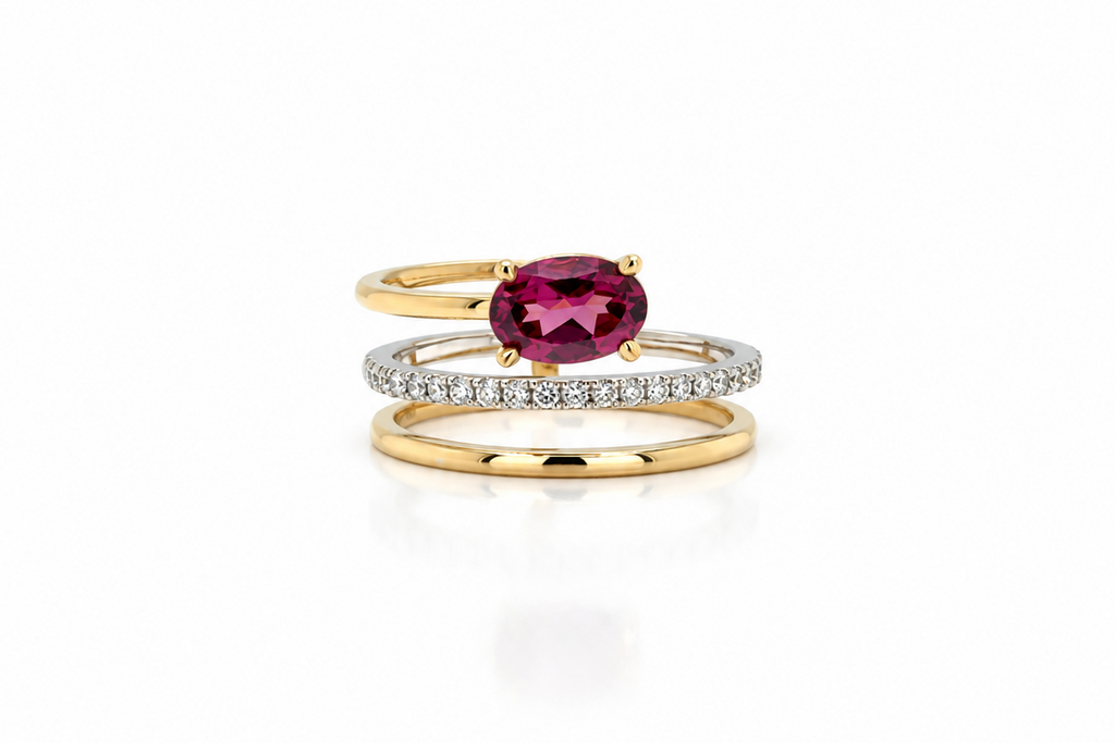 Ring 18kt Mixed Gold Spiral Tourmaline & Diamonds
