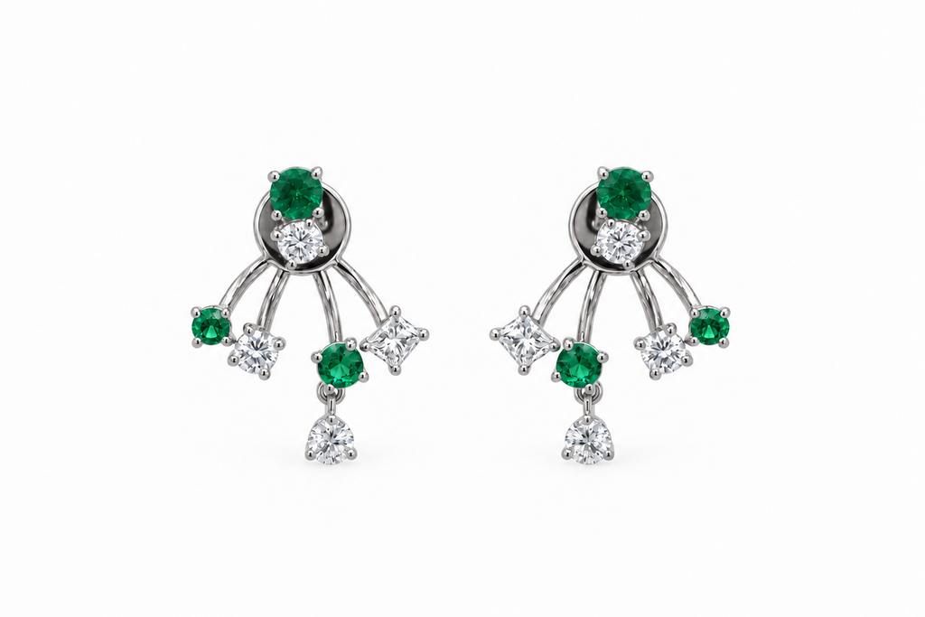 Earrings 18kt Gold Triple Jacket Tsavorites & Diamonds