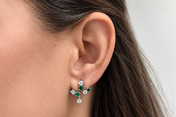 Earrings 18kt Gold Triple Jacket Tsavorites & Diamonds