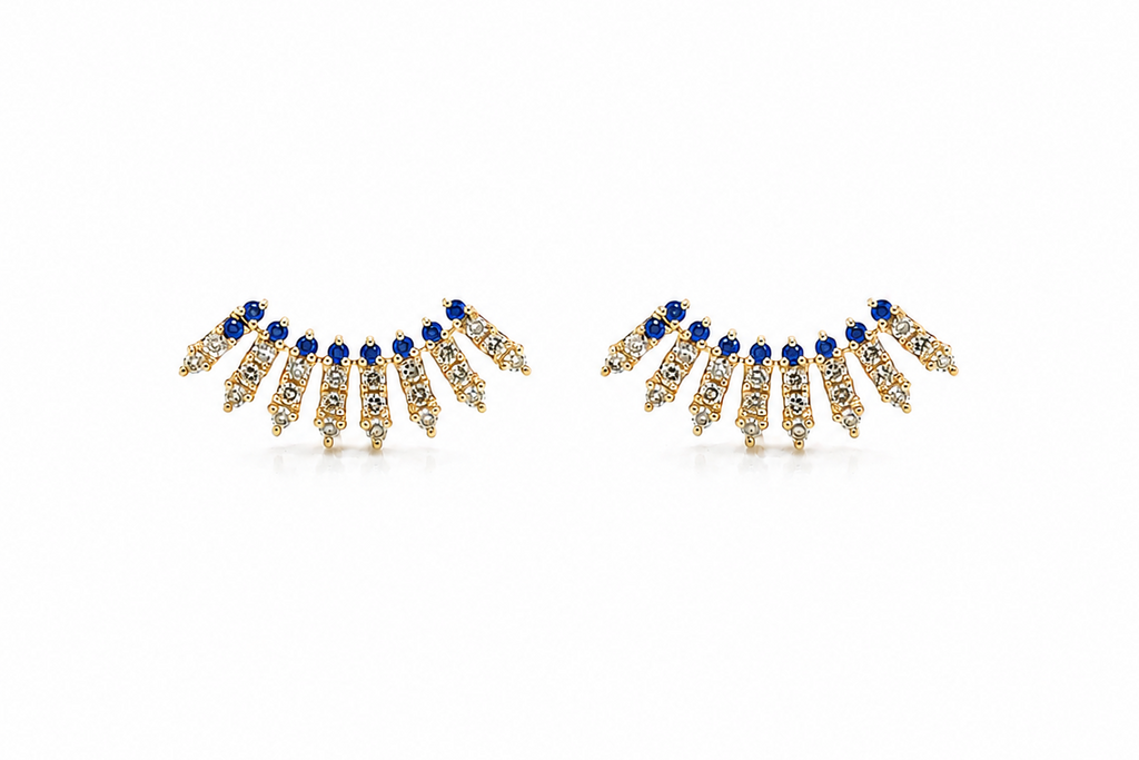 Earrings Crawler 14kt Gold Diamonds & Sapphires