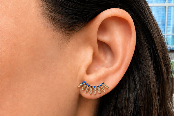 Earrings Crawler 14kt Gold Diamonds & Sapphires