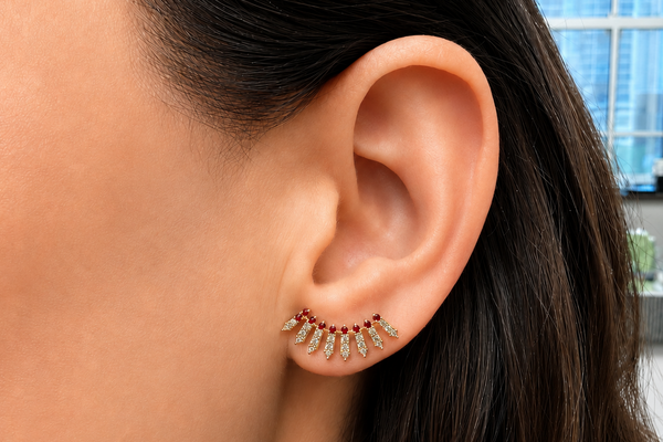 Earrings Crawler 14kt Gold Diamonds & Ruby