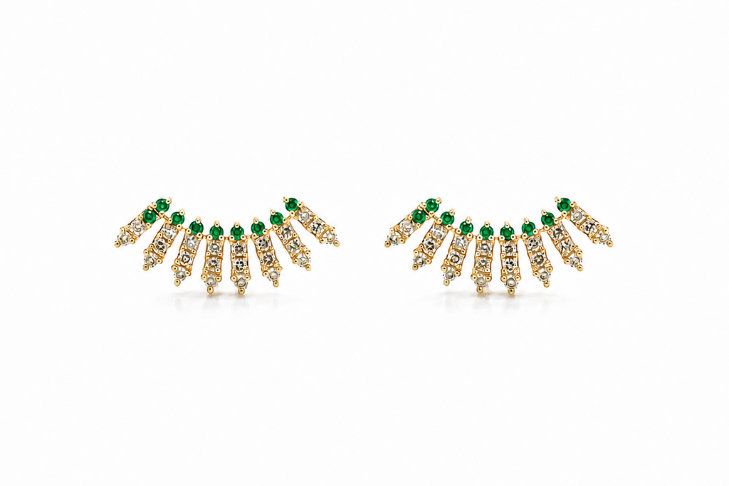 Earrings Crawler 14kt Gold Diamonds & Emeralds