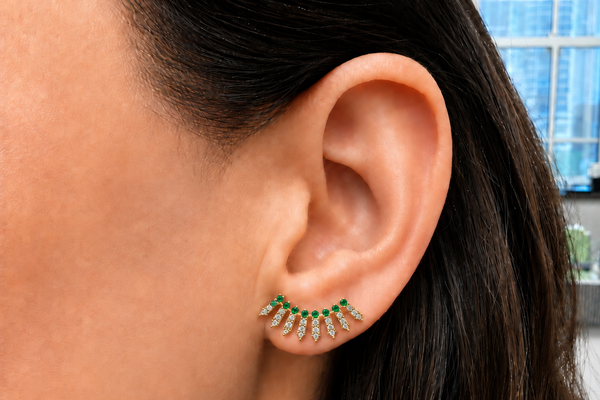 Earrings Crawler 14kt Gold Diamonds & Emeralds