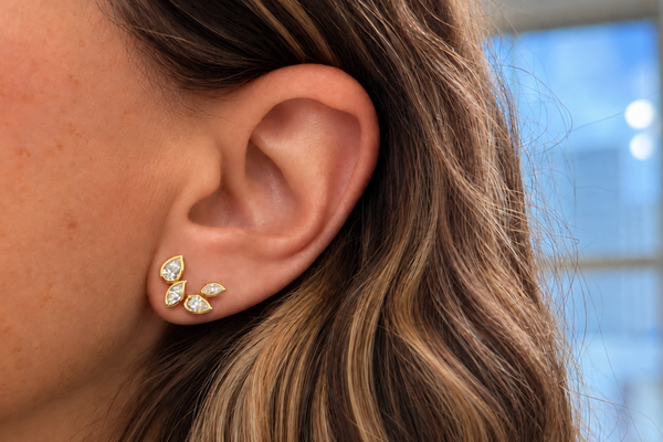 Earrings 18kt Yellow Gold Marquises and Pearls Yellow Diamonds
