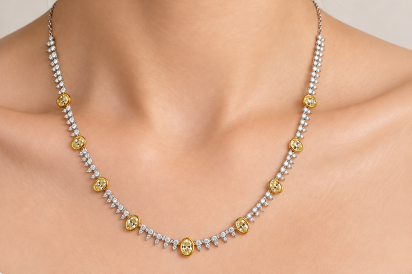 Necklace 18kt Gold Diamonds & Yellow Diamonds Tennis
