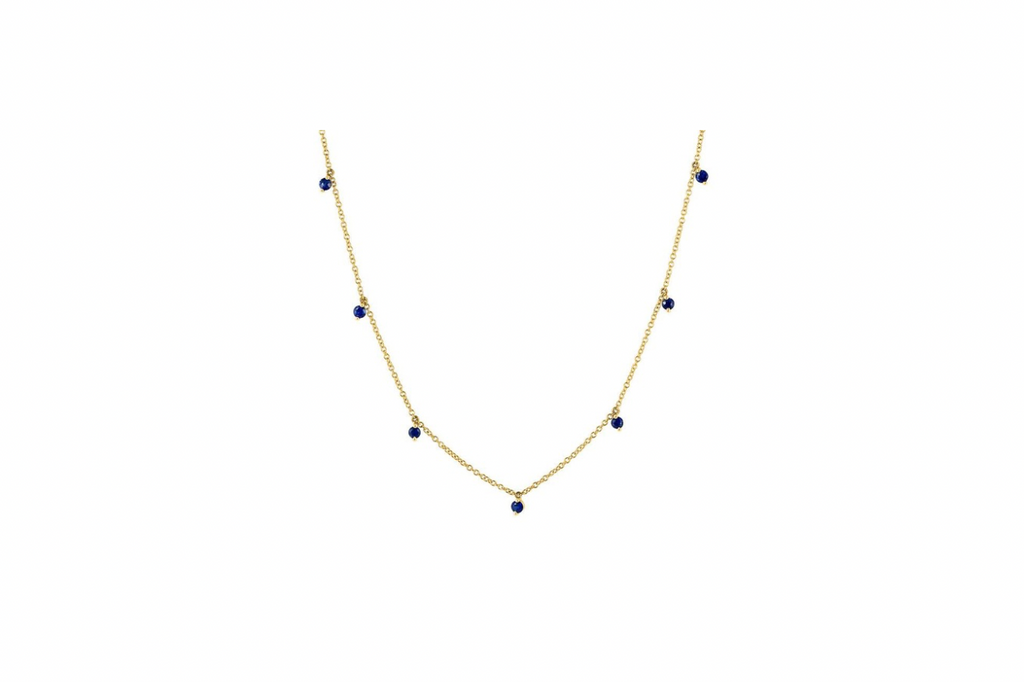 Necklace 14kt Gold Shaker  Round Sapphires