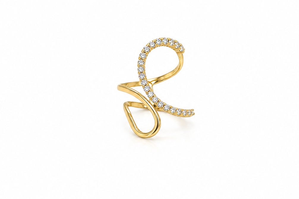 Ring 14kt Yellow Gold Round Diamonds Double Curved Shape