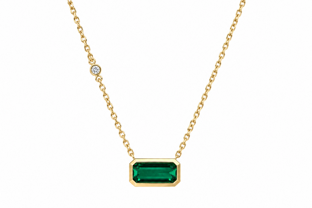 Necklace 14kt Gold Emerald Cut Tourmaline and Diamond