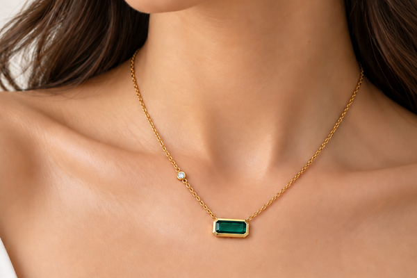 Necklace 14kt Gold Emerald Cut Tourmaline and Diamond