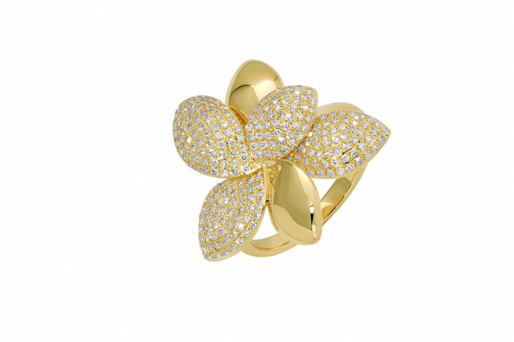 Ring 14 kt Gold Flower Petal Diamond