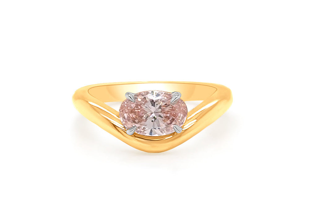 Ring 18kt Yellow Gold & Oval Lab Fancy Pink Diamond