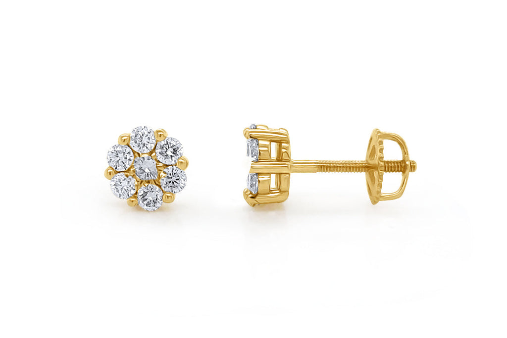 Earrings 0.67 cts Diamonds Round Cluster 14kt Gold