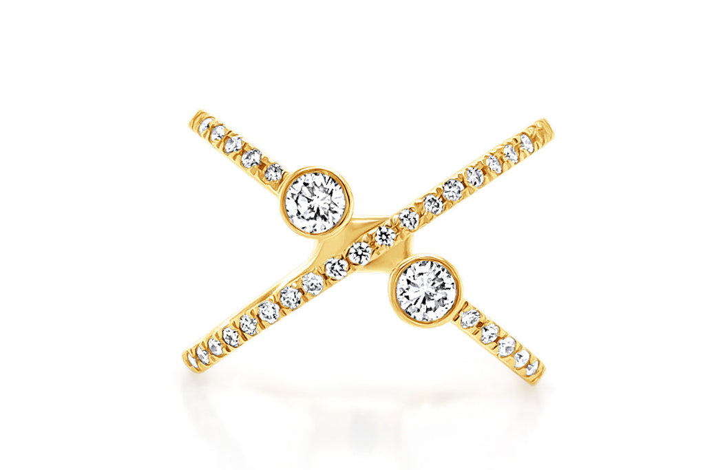 Ring 14kt Yellow Gold Diamonds Criss Cross