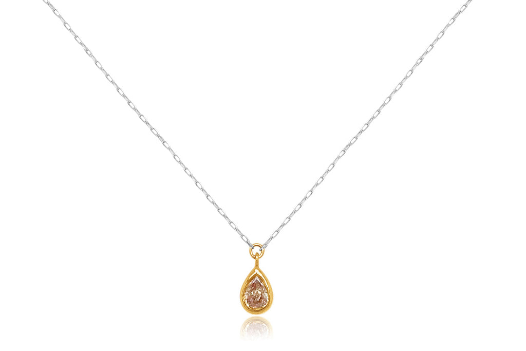 Necklace 18kt Mixed Gold with Central Pear Fancy Color Diamond 0.16cts
