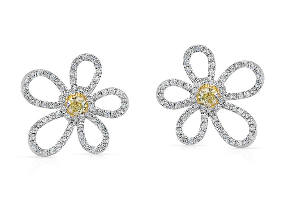 Earrings 18kt Gold Round and Fancy Yellow Diamonds Flowers