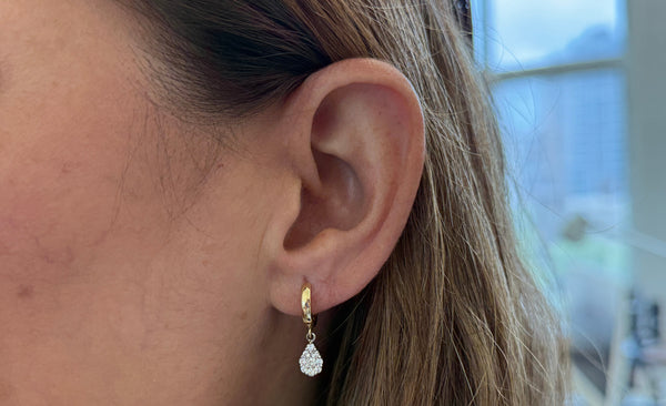 Earrings Mixed Gold Huggies & Pear Illusion Diamonds Drop