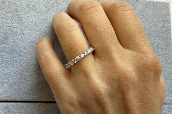 Ring 18kt White Gold Half 10 Diamond Band 0.74 carats