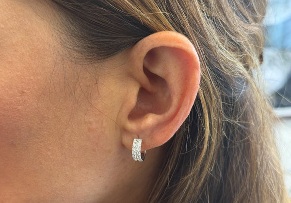 Earrings 18kt Gold Huggies & 2-Row Diamonds