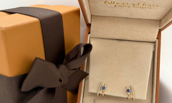 Earrings 14kt Gold Double Row Sapphire & Diamonds