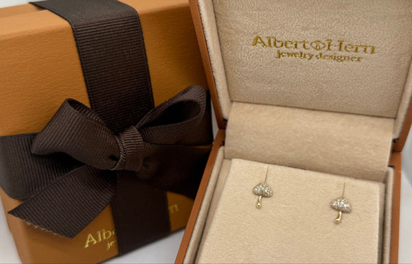 Earrings 14Kt Gold Mushroom shape with Diamonds