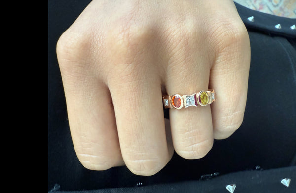 Ring Multicolor Sapphires & Diamonds in Rose Gold