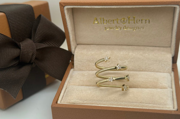 Ring Spiral Yellow Gold Stars & Diamonds