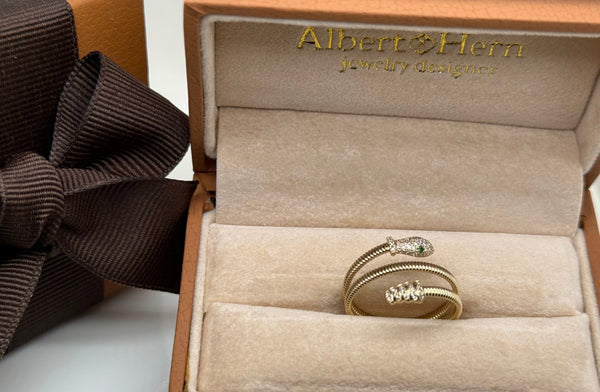 Ring Spiral Yellow Round Gold Snake & Diamonds