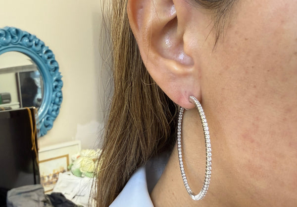 Earrings 18kt White Gold Round Hoops & Diamonds  1.20 cts