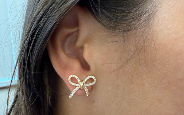 Earrings 18kt Yellow Gold Bows with Diamonds