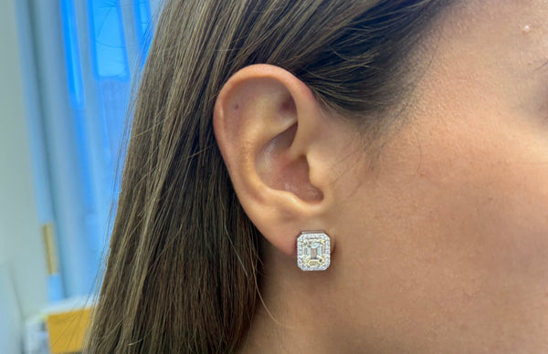 Earrings 18kt Natural Emerald Cut Diamonds 5.24 cts GIA and Halo