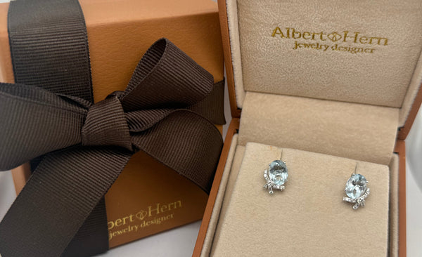 Earrings 18kt Aquamarines & Diamonds Bows