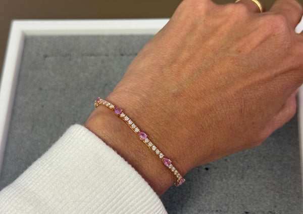 Bracelet 18kt Rose Gold Tennis Pink Sapphires & Diamonds
