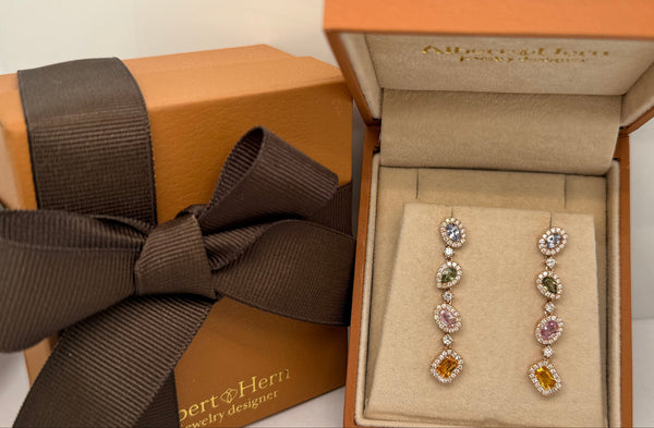 Earrings 18kt Gold Multicolor Sapphires & Diamonds Drops