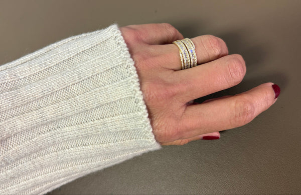 Ring 18kt Yellow Gold Round & Baguette Diamonds Double Band