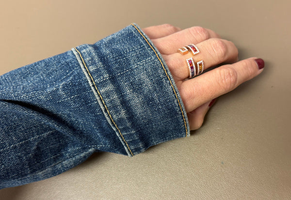 Ring 18kt Gold Multicolor Double Band Open Ring & Diamonds