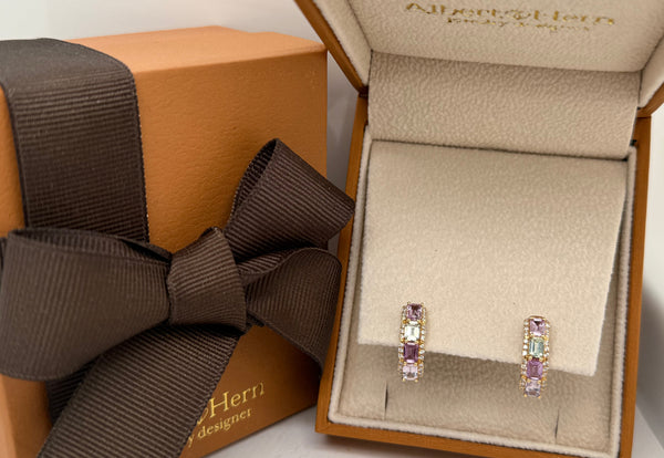 Earrings 18kt Gold Multicolor Sapphires & Diamonds Hoops